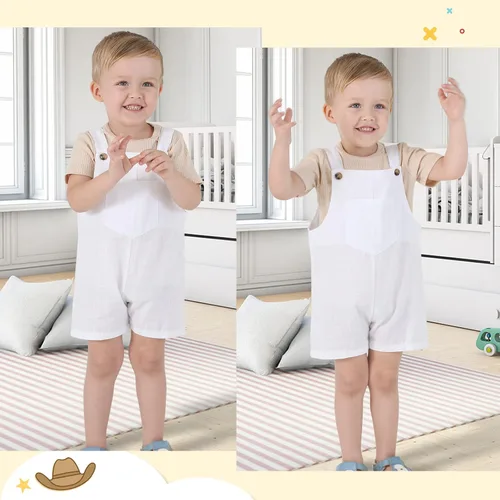 Miniatura 3 de MBMSHEGH Conjunto de ropa de verano para bebé y niño, con parte superior acanalada y tirantes con botones