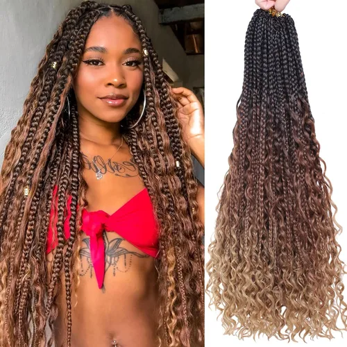 Miniatura 22 de Unionbeauty - 8 paquetes de trenzas bohemias de diosa en caja, de ganchillo de pelo para mujer negra, 8 pulgadas de trenzas de caja bob bohemias