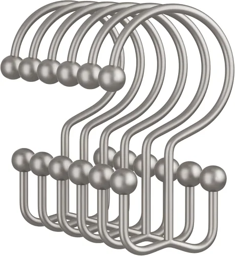 Miniatura 22 de Amazer Ganchos para cortina de ducha, anillos de cortina de ducha dobles de metal resistentes al óxido para ganchos de ducha enrollables, 12 anillos
