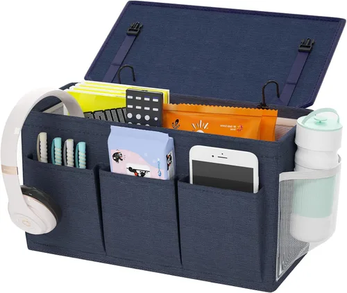 Miniatura 19 de Edudif Organizador de Cabecera de Doble Propósito, Organizador de Cama con 6 Bolsillos, Solución de Almacenamiento Versátil para Mesita de Noche