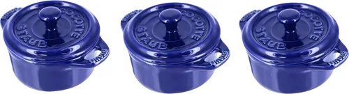 STAUB Horno holandés Ceramics Mini Round Cocotte de 3 piezas, azul oscuro