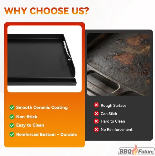 Miniatura 4 de MixRBBQ Plancha antiadherente de acero al carbono de 25 x 16 pulgadas para parrilla de gas, inserto de parrilla superior plana de alta resistencia