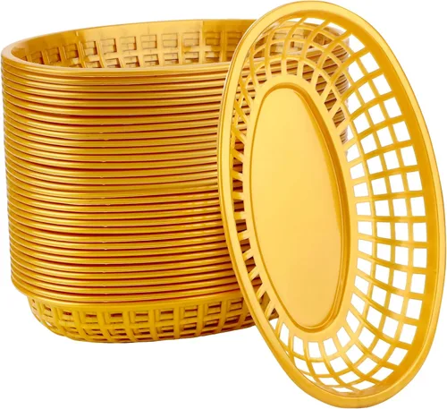 Miniatura 14 de EUSOAR Bandejas de plástico para servir, 6 cestas de alimentos de 9.4 x 5.9 pulgadas para servir, cestas de pan reutilizables para suministros