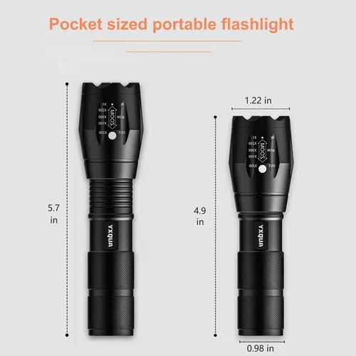 Miniatura 5 de YXQUA Linternas recargables USB, 8381 luces de alto lúmenes, 3 modos, zoomable e impermeable, luz de flash súper brillante para campamento