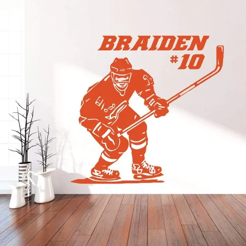 Miniatura 4 de Hockey Wall Decor - Personalized Player With Stick - Vinyl Sticker For Teen, Boy's Bedroom or Playroom - Sports Decorations
