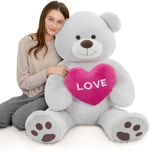 Miniatura 12 de Oso de peluche gigante de 4 pies, color marrón Lifesize Jumbo animal de peluche suave con pajarita y vientre grande para niños y niñas, oso