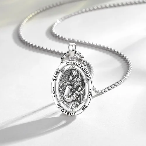 Miniatura 140 de EUDORA Collar de plata de ley 925, San Cristóbal y San Benito, San Miguel, Virgen María, San Judas Tadeo, Cruz de Buen Pastor y Arcángel, Medalla