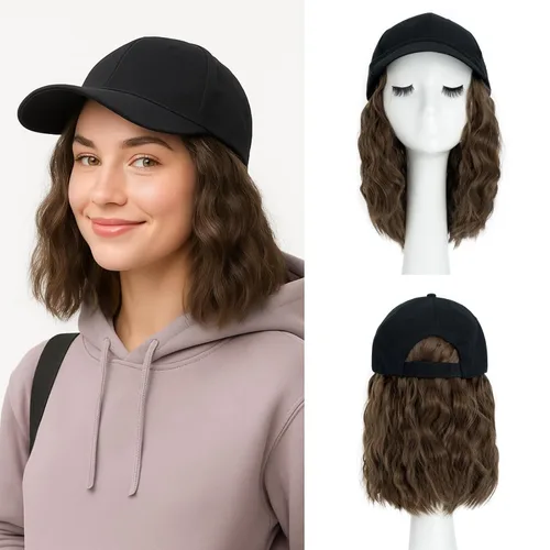 Miniatura 36 de SEGO - Peluca de gorra con pelo adjunto para mujer, gorra negra de béisbol con extensiones de pelo, gorra de béisbol larga y ondulada con ajuste