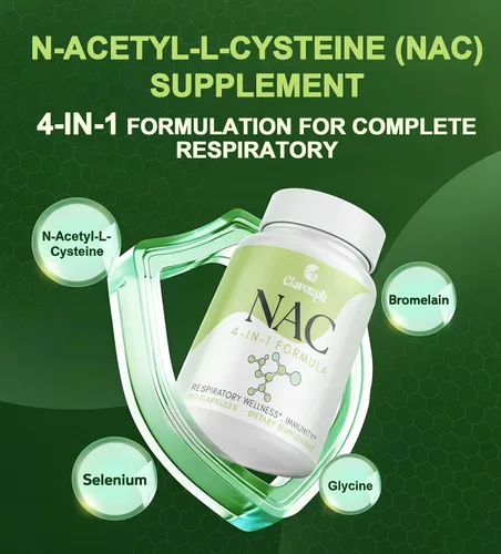 Miniatura 7 de Suplemento NAC para respiratorio e inmunidad* y pulmón* NAC para antioxidantes N-acetilcisteína 4 en 1 1200 mg con glicina para aumentar*
