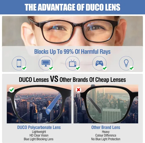 Miniatura 5 de DUCO Lentes de luz azul para niños, niñas, niños, videojuegos, computadora, TV, teléfono, anteojos falsos para niños de 6 a 10 años, anti luz azul