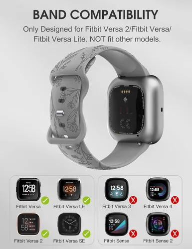 Miniatura 3 de Minyee Paquete de 3 correas grabadas florales compatibles con Fitbit Versa 2/Versa Lite, silicona suave, patrón de flor de diente de león, correa