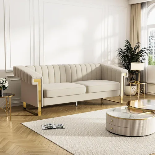Miniatura 5 de Sofás de terciopelo de 83 pulgadas para sala de estar, cómodos sofás tapizados de 3 plazas para apartamento moderno para espacios pequeños (negro)