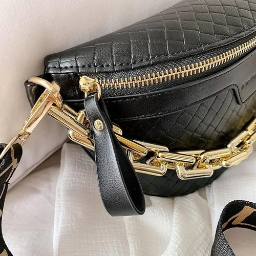 Miniatura 5 de Riñonera de cadena gruesa para mujer, bolso de cintura de cuero a cuadros, bolso cruzado de hombro, bolsos de pecho de lujo, bolsos de diseñador