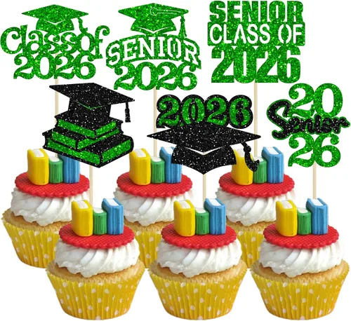 Miniatura 10 de Paquete de 24 adornos para cupcakes de clase 2026 con purpurina 2026 Felicidades Graduación Diploma Done Cupcake Picks 2026 Graduación Temática