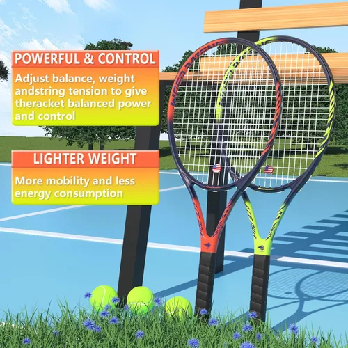 Miniatura 4 de Raqueta de tenis profesional para adultos, 2 jugadores de 27 pulgadas, raqueta de tenis de velocidad aceptable para principiantes y profesionales