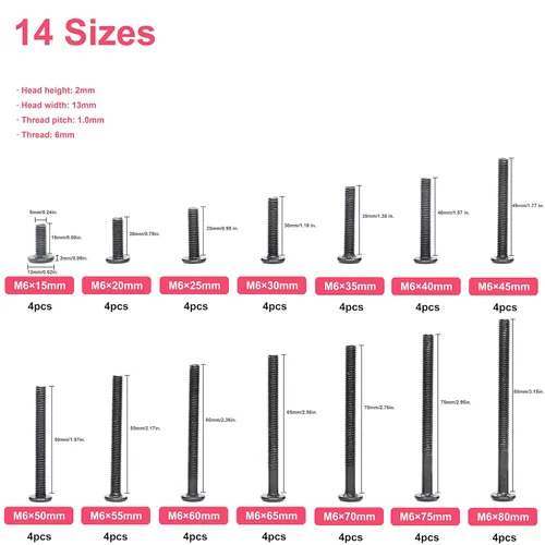 Miniatura 2 de cSeao 114 tornillos de conexión de cabeza plana M6 negro Allen, tornillos de conexión, tornillos de casquillo de casquillo, kit de tuercas