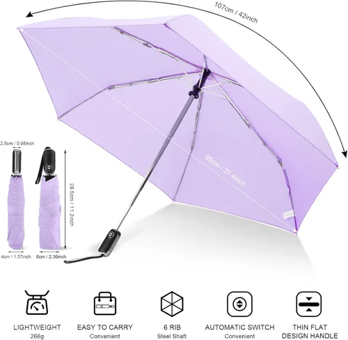 Miniatura 98 de LEAGERA Paraguas de viaje compacto para bolso, mango plano, impermeable para lluvia ligera
