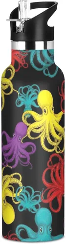 Kids Water Bottle for School, Water Bottle Stainless Steel for Travel or School 20 Oz, BPA-Free, Colorful Octopuses
