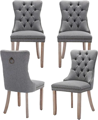 Miniatura 44 de Juego de 2 sillas de comedor de terciopelo, silla de comedor tapizada de alta gama con tirador de anillo en la espalda, adorno de clavos y patas