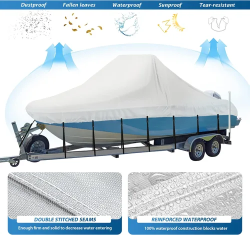 Miniatura 4 de Funda para barco con consola central Solim, 16'-18.5' 1300D impermeable PU resistente remolcable para barco con consola central, lona de poliéster