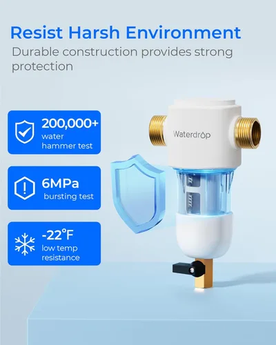 Miniatura 8 de Waterdrop Filtro de sedimentos giratorio, sistema de filtro de agua reutilizable para toda la casa, sistema de prefiltro lavable para agua
