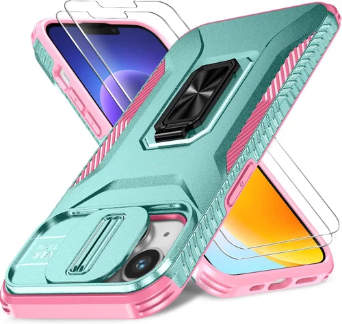 Miniatura 16 de Funda HakkTaoo para iPhone 13/iPhone 14 de 6.1 Pulgadas con Funda Deslizante para Cámara + Protector de Pantalla (2 Paquetes), Funda Protectora a
