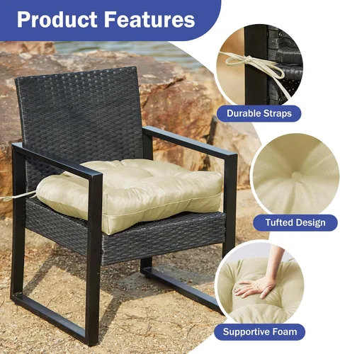Miniatura 5 de IPYNBAP Juego de 2 cojines para sillas de exterior, cojines para sillas de patio con lazos, 17x17+4" cojines de asiento acolchados para exteriores