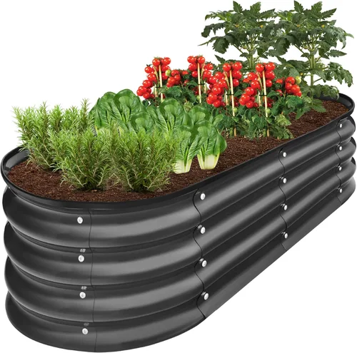 Miniatura 16 de Best Choice Products Cama de jardín elevada de metal para exteriores de 8 x 2 x 1 pies, maceta ovalada de raíces profundas para verduras, flores