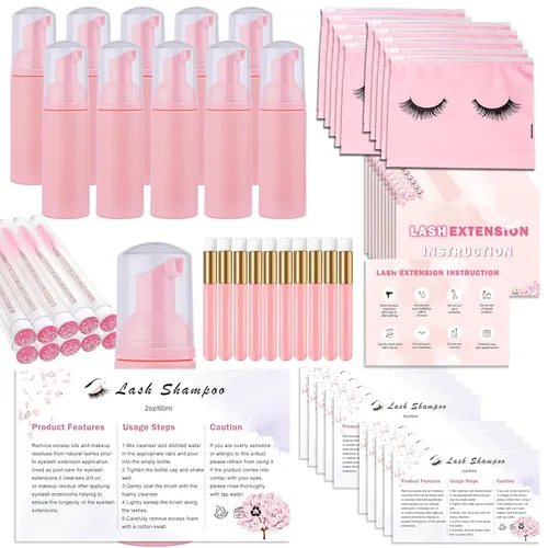 Miniatura 7 de Kit de limpieza de extensiones de pestañas para clientes, 10 cepillos de pestañas, 10 cepillos de limpieza de pestañas con tubos, 10 botellas