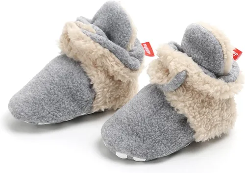 Miniatura 4 de EnJoCho Pantuflas de forro polar para niñas recién nacidas y niños con suela suave antideslizantes para primeros caminos gris 12-18 meses