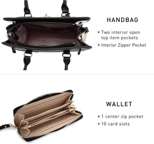 Miniatura 47 de Dasein Bolsos de mano de dos tonos para mujer, bolsos de hombro de cuero vegano, bolsa grande con cartera a juego