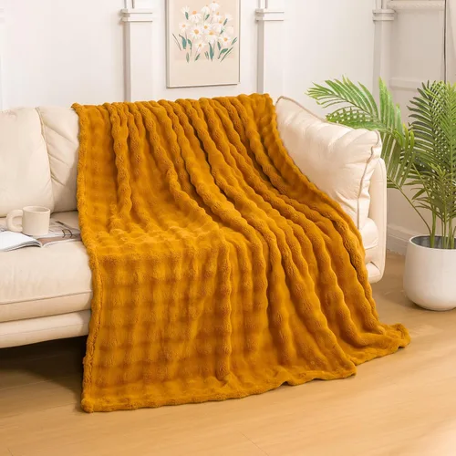 Miniatura 34 de YUSOKI - Manta de forro polar 3D con burbujas Felpa ultrasuave y esponjosa de 13.44 oz/m² Manta ligera y acogedora para sofá cama Para todas