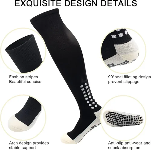 Miniatura 3 de Calcetines de fútbol para hombre antideslizantes para la rodilla antideslizantes para fútbol baloncesto deportes agarre 3 pares