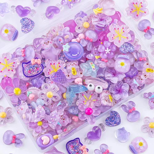 Miniatura 14 de 100 dijes de slime de gelatina de resina con parte trasera plana para slime, dijes Kawaii aleatorios para adornos de teléfono, caja de basura a