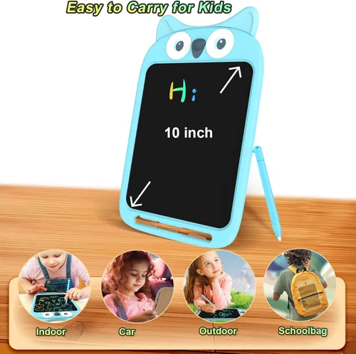 Miniatura 7 de Tableta de escritura LCD de 10 pulgadas, juguete de tablero de garabatos borrable, lindo bloc de dibujo de búho para niños de 2 a 6 años, regalo