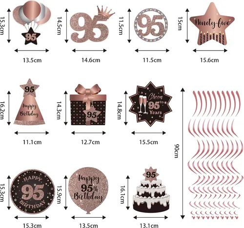 Miniatura 2 de Decoración de techo de remolinos colgantes para fiesta de cumpleaños número 95, 95 espirales colgantes de papel de aluminio con recortes para 95