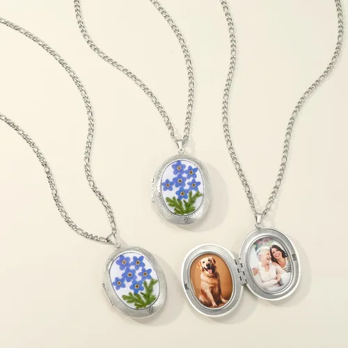 Miniatura 82 de Forget-Me-Not and Queen Anne's Lace Pressed Wildflower Necklace Birth Month Real Flower Necklace Gold/Silver Pressed Flower Jewelry