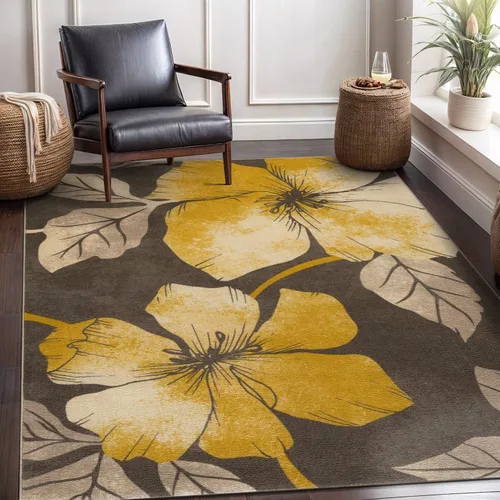 Miniatura 22 de CAMILSON Solana - Alfombra moderna con diseño floral de 2 x 3 pies, antideslizante y parte trasera de goma, negro - flores grises, alfombra