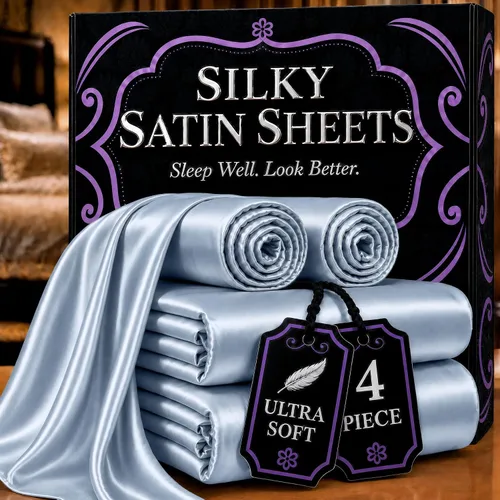 DECOLURE Sábanas de satén – Juego de ropa de cama de lujo sedoso tamaño individual de 4 piezas, más suave que la seda, sin arrugas con sábana bajera