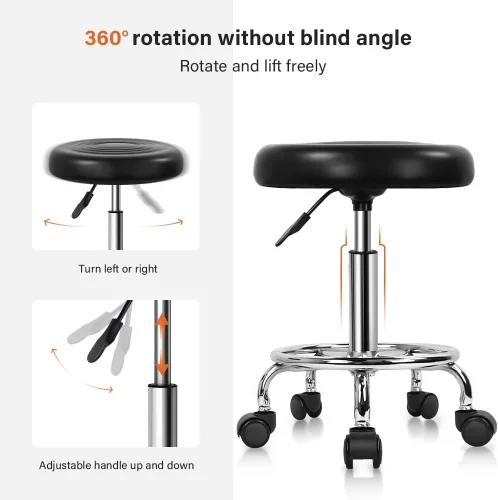 Miniatura 4 de KKTONER Taburete redondo moderno de piel sintética con reposapiés, altura ajustable, spa, sala de dibujo, tatuaje, trabajo, masaje, silla de tareas