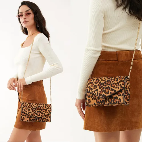 Miniatura 6 de HOXIS Bolso de hombro con cadena para mujer con estampado de leopardo