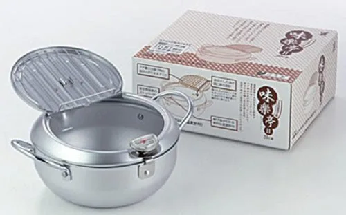 Olla japonesa Tempura con tapa y termómetro, compatible con calor por inducción, fabricada en Japón, 7.9 in, 1 paquete
