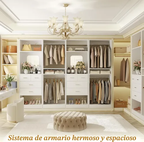 Miniatura 3 de Unikito Sistema de armario de 100" con cajones, organizador de armario de madera de 8.3 pies con barras colgantes y diseño de espejo, perchero
