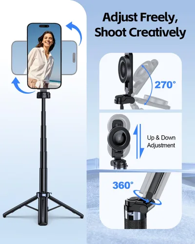 Miniatura 3 de UBeesize Mini trípode magnético para selfie stick con control remoto recargable, trípode de bolsillo para iPhone/Android, soporte de viaje compacto