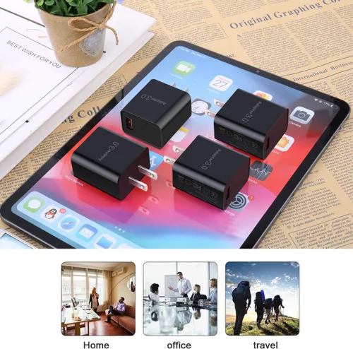 Miniatura 5 de Cargador de pared USB 3.0 de carga rápida [paquete de 4] Bloque de carga rápida de 5 V 3 A, adaptador de corriente QC de 18 W para soporte de Negro