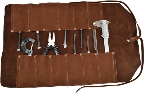 Miniatura 8 de Bolsa de herramientas de cuero enrollable, organizador de bolsas enrollables de herramientas de alta resistencia con 12 ranuras, bolsa enrollable