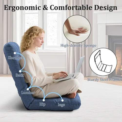 Miniatura 4 de Folding Floor Gaming Chair with Back Support, 14-Position Adjustable Recliner - Padded Cushion with Breathable Linen & Cotton Blend for Adults &