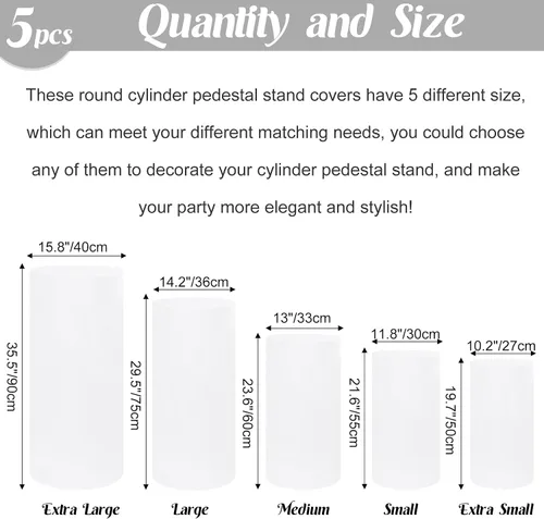 Miniatura 2 de Fivenl Juego de 5 fundas de soporte cilíndrico de elastano para pedestal, fundas elásticas para zócalo, mesa de postre, cubierta de pilares