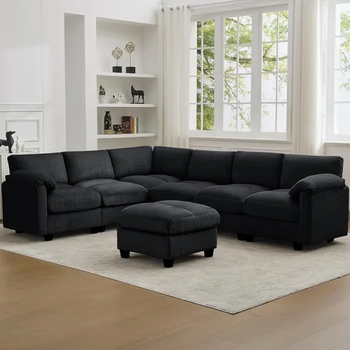 Miniatura 28 de Sofá biplaza modular de 61 pulgadas, asiento extra profundo para sala de estar, sofá de pana profundo con almohadas para reposabrazos, cosido