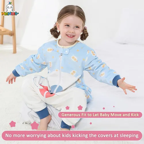 Miniatura 5 de MICHLEY Saco de dormir para bebé, manga larga con pies, manta de invierno para niños y niñas, oso, 1-3 años